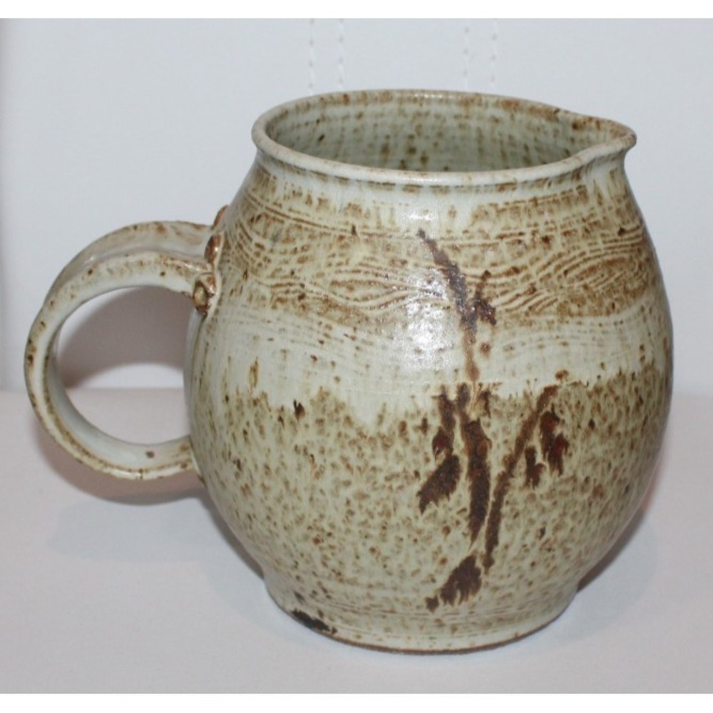 signed‎ studio pottery small 6" tall pitcher tan browns wheat stalk stoneware